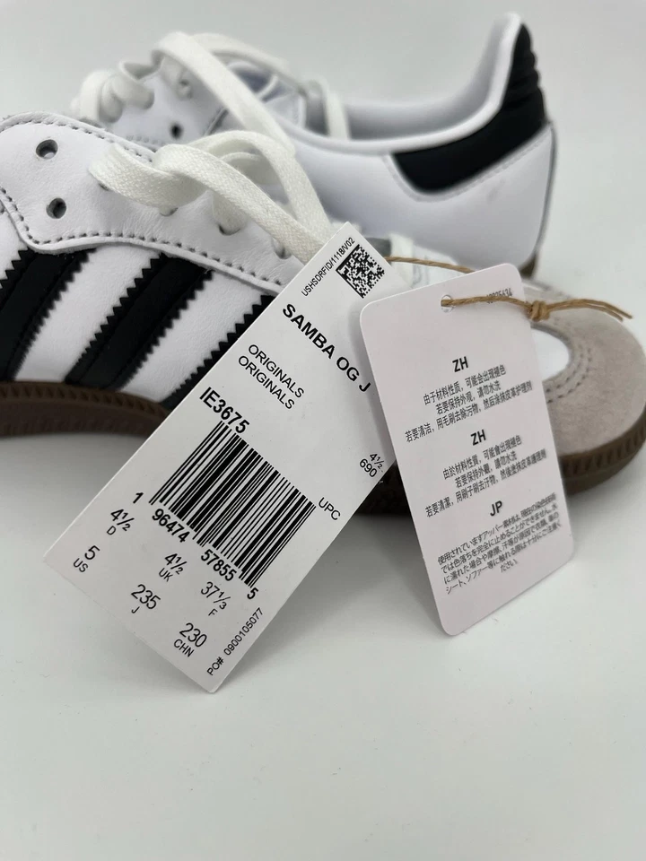 Adidas Samba OG J Shoes Youth Size 5 White Black Gum Casual Sneakers IE3675 - Image 3 of 4