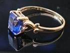 14k BB Stamped: Blue Sapphire Coloered Stone With Two Side Hearts, 14k Gold Ring — photo 6