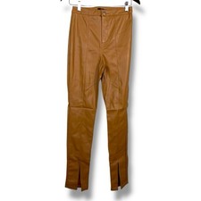 New Medium Fitted Forever 21 Tan Brown Faux Leather Pants Stretch Vegan NWT
