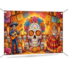 Day of The Dead Backdrop Banner Mexican Dia De Los Muertos Decorations Banner Ha
