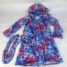 Funnycokid Girls Robe Plush Bathrobe Hooded Galaxy Star Kids 7-9 Years Size M