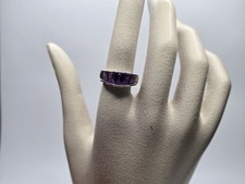 Vintage Amethyst Graduated Rectangle Cut Sterling 925 Ring CHINA 4.2g Size 8
