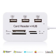 Aluminum 3 Port USB 3.0 Hub MS SD M2 TF Multi-In-1 Memory Card Reader Adapter US