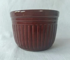 Vintage Ramekin Glossy Brown USA Stoneware Ribbed Straight Sides Souffle Custard