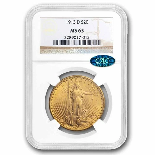 1913-D $20 St Gaudens Gold Double Eagle MS-63 NGC CAC