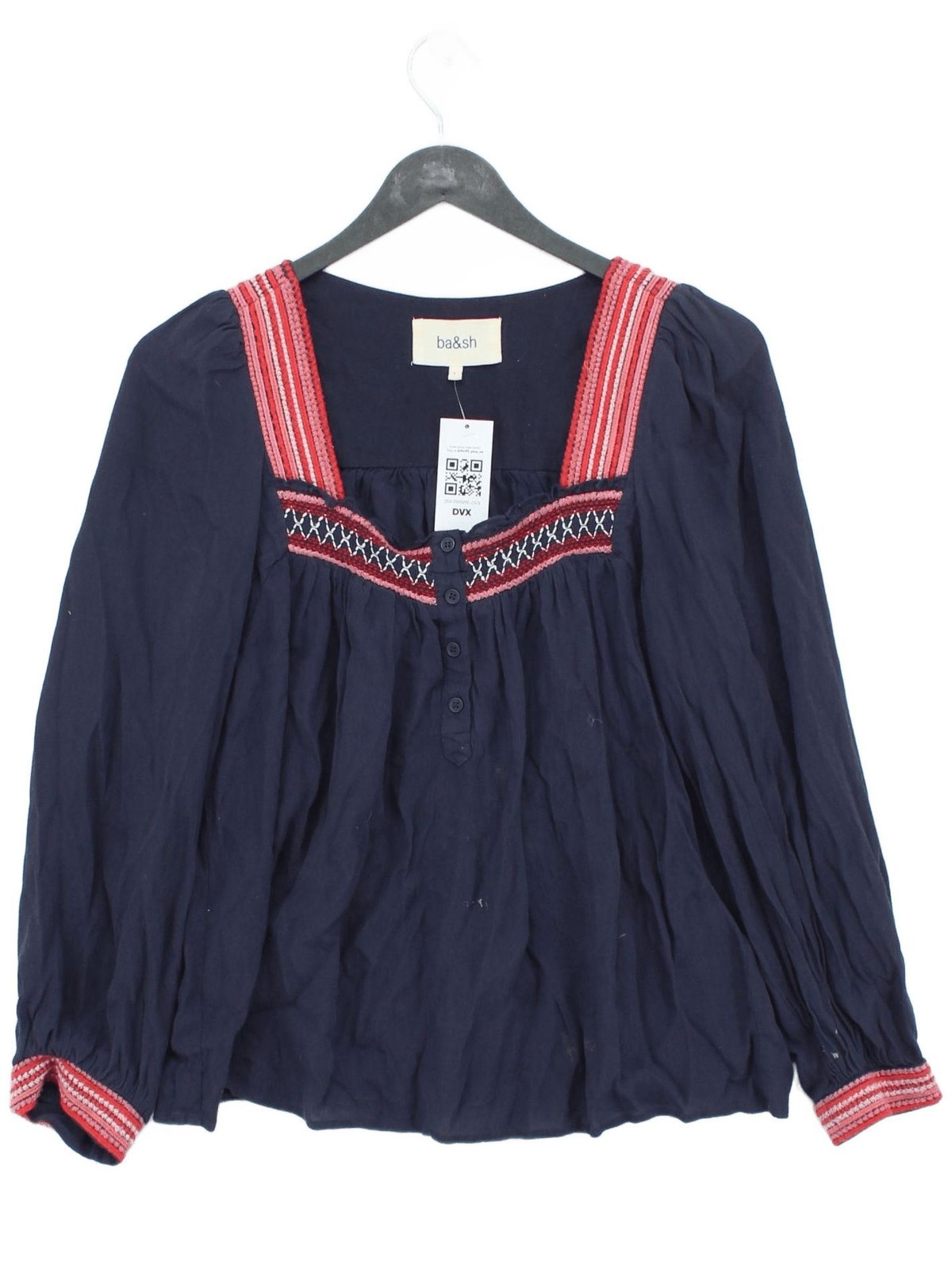 Ba&sh Women's Blouse S Blue Viscose with Polyester Long Sleeve Square Neck Basic