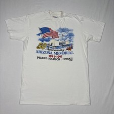 Vintage Arizona Pearl Harbor Memorial Shirt Mens M White Made In USA 1991 Hawaii