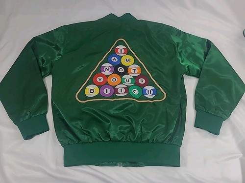 The Hundreds Jacket Mens M Green Satin Pool Balls "I Am Not Your Bi*ch" Bomber