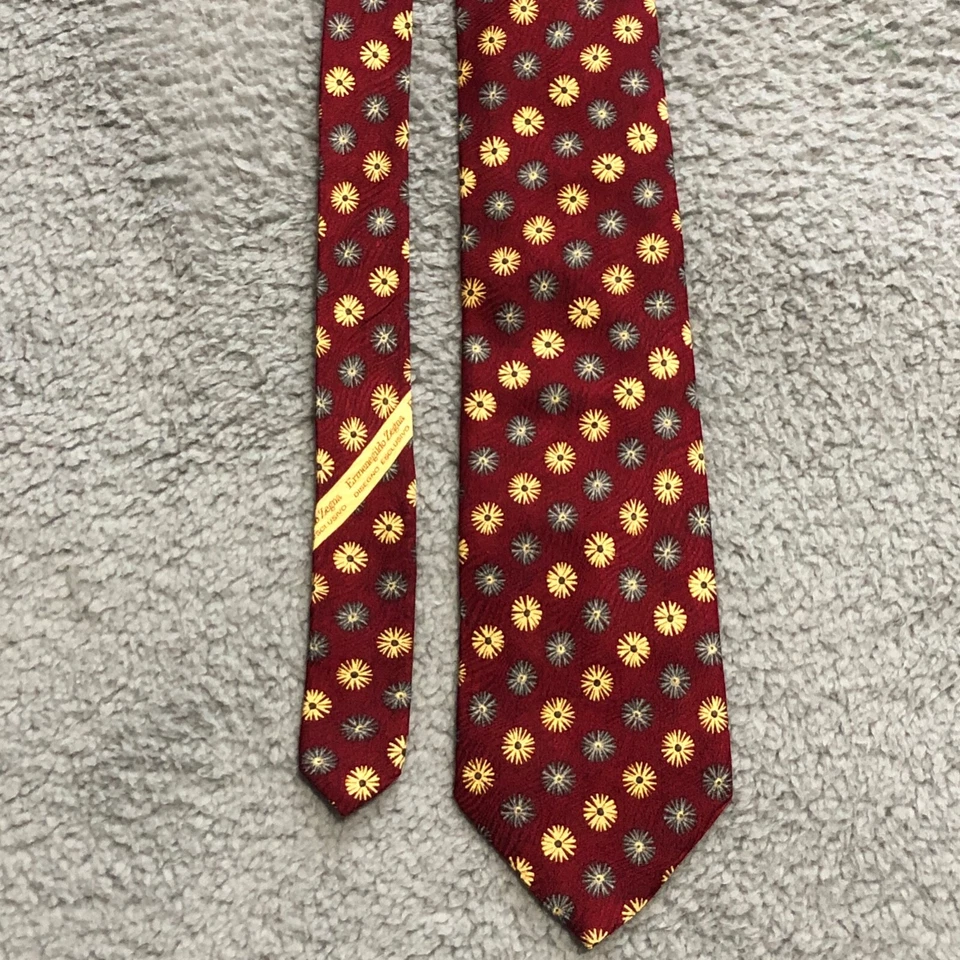 Ermenegildo Zegna 57" Necktie 100% Silk Red Gold Silver Tie - Image 3 of 4