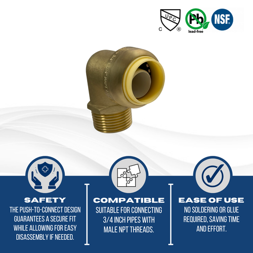 2 Piezas XFITTING 3/4" Push Fit X 3/4" Macho NPT Codo Roscado, Latón Sin Plomo - Imagen 6 de 8