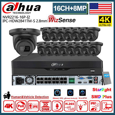 Dahua 16CH 8MP CCTV System 4K IR Starlight Wizsense Mic IP Camera 16POE NVR Lot