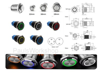 1x 5V 12V 24V 30V 240 V Drucktaster Schalte Edelstahl Wasserdicht Beleuchtet