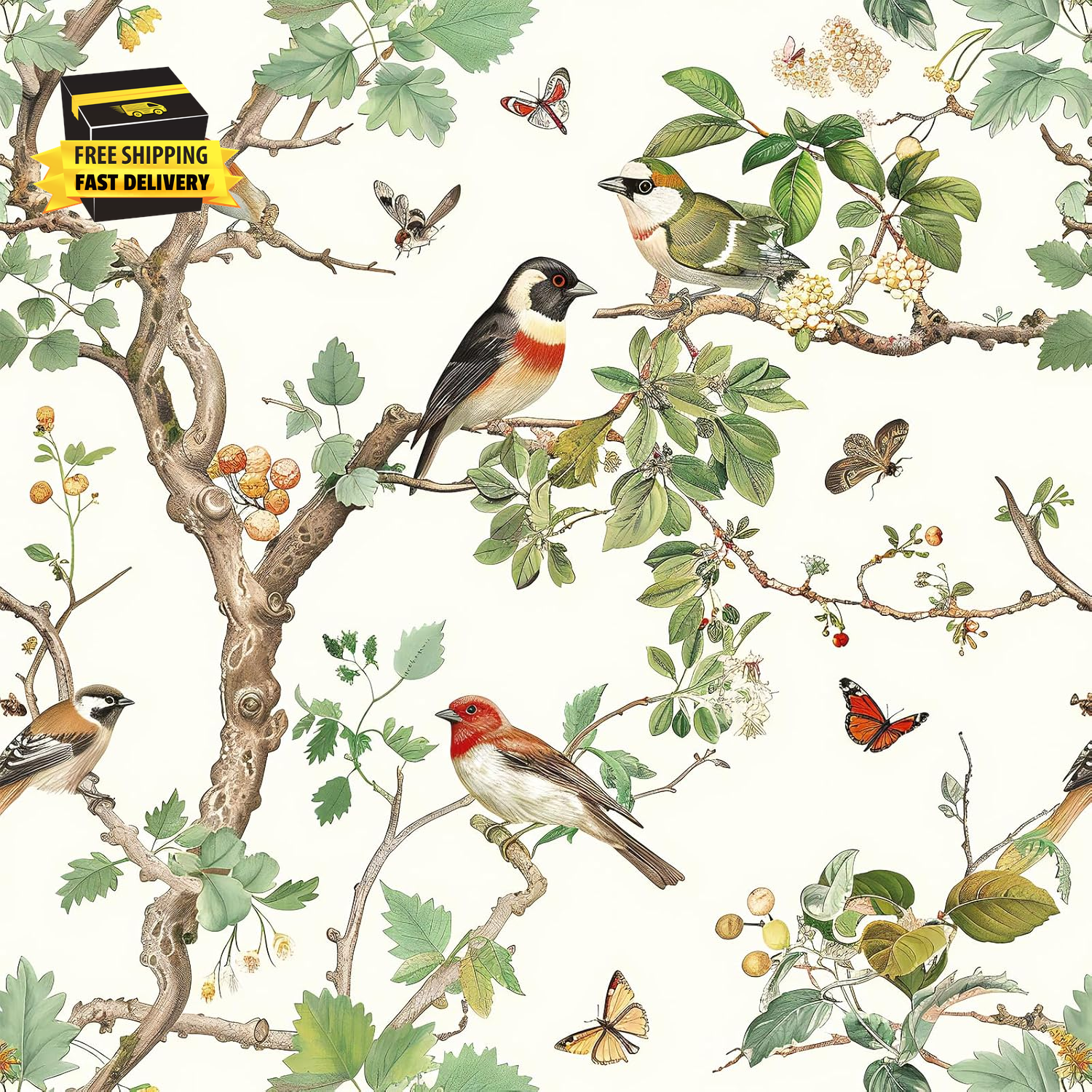 Vintage Bird Peel and Stick Wallpaper Floral Birds Contact Paper 16 ...