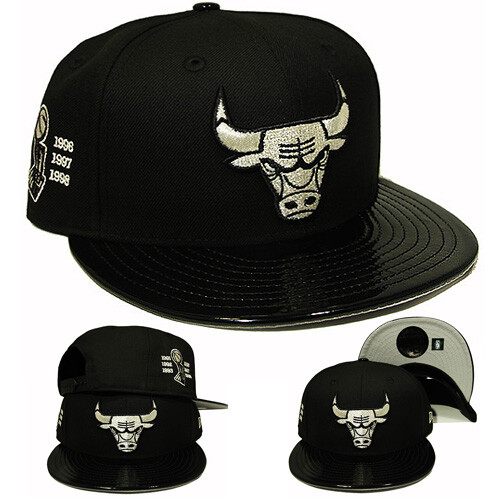 New Era Chicago Bulls Snapback Hat NBA Champion Trophy Faux Leather Visor  Cap | eBay