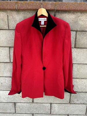 Christian Dior Vintage Women's 100% Wool Blazer Jacket Size 8 Red