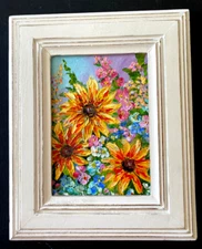 ORIGINAL OIL Painting"GLORIOSA DAISY" impasto Impressionism 7"x5" by Olga Diduh.