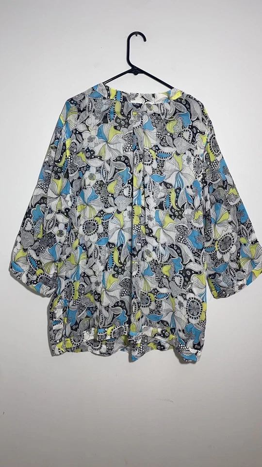 Evan-Picone Mujer Talla Grande 22W Azul Blanco Estampado Floral Cuello en V Manga 3/4 Foto 3 de 4