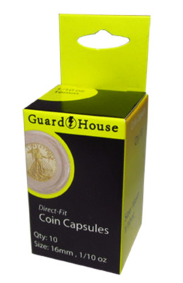 Direct Fit Coin Capsules for 1/10oz Gold Eagle by Guardhouse 16mm, 10 pack