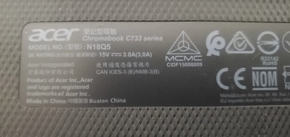 Chromebook Acer C733-C5AS modelo # N18Q5 con cargador Foto 3 de 4