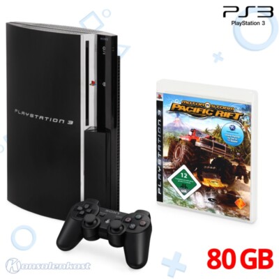 PS3 - Konsole 80GB #schwarz + Motor Storm: Pacific Rift + Original Pad + Zub.
