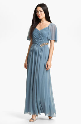 cadet blue bridesmaid dresses Patra Embellished Matte Chiffon Gown Sz 12 Cadet Blue
