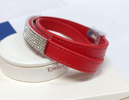 Swarovski Vio RED Leather Bracelet Double Wrap Crystal Magnetic Closure 5120644 - Picture 3 of 13