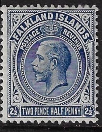 Falkland Isl 1912 KGV 2 ½  pence line perf blue SG63a/Sc 33. CV £30+ (d65) - Picture 1 of 1