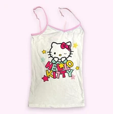 Hello Kitty Tank Top Camisole Wink Bow Pink Glitter Size L Y2K Coquette Cute