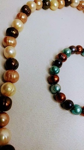 Gorgeous Large Honora Ringed Pearl Necklace & Bonus Bracelet Multi Colored 925 - Picture 2 of 2