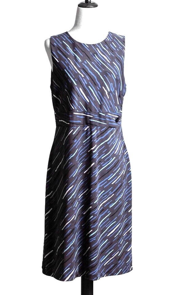 Vestido para mujer Kenneth Cole NY azul blanco negro sin mangas talla L Foto 3 de 4