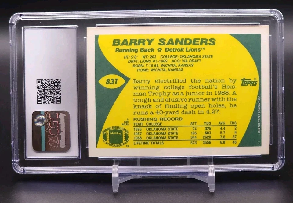 BARRY SANDERS 1989 Topps Traded #83T CGC 7.5 Detroit Lions Rookie RC - Image 2 of 3