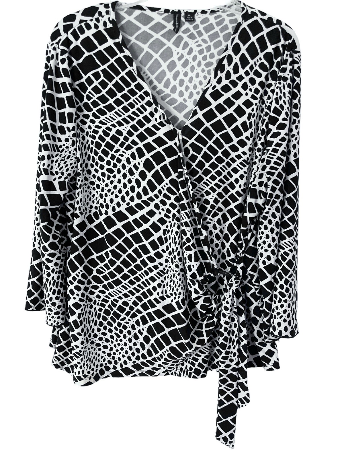 Essentials by Milano XL Top Flowy Stretch Knit Deep V-Neck Side Wrap 3/4 Sleeves