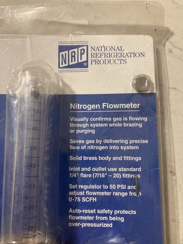 NRP Nitrogen Flowmeter NFM100F, 1/4 Flare 50psi, 0-75 SCFH, Solid Brass - Picture 3 of 8