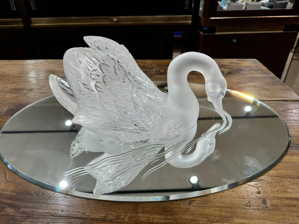 Lalique 12” Swan Head Down MINT w/Base Pads Retail $8,200 FREE Mirror Best Price - Image 2 of 4
