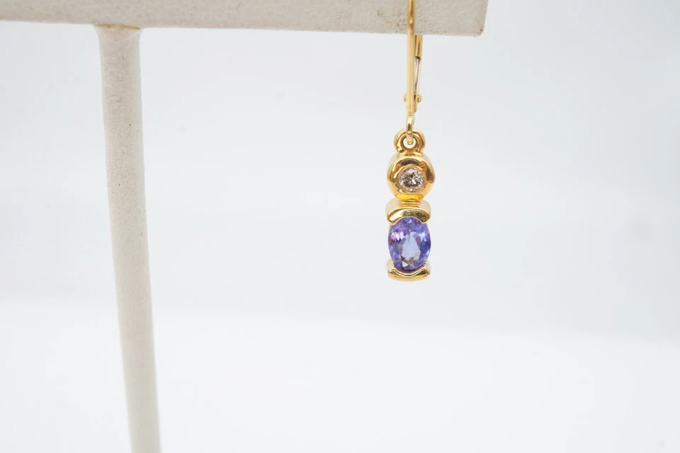 14k 黄金 Iolite 钻石耳环 A9 — 第 3/4 张图片