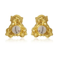 Antique Designer 925 Silver Black Rutiled Gemstone Stud Earrings Jewelry