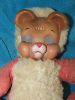 VINTAGE RUBBER FACE PLUSH PINK TEDDY BEAR RUSHTON GUND POUTING TOY