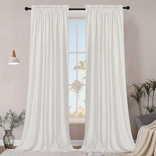 SMILETIME White Velvet Curtains with Rod Pocket Thermal Insualted Soft Privac...