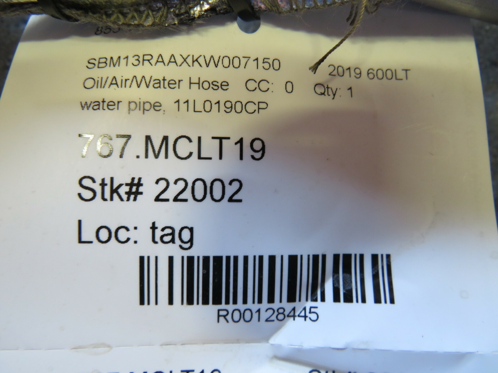 McLaren 600LT, Water Pipe, Used, P/N 11L0190CP