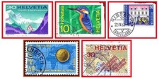 Schweiz (214a) - f&uuml;nf gestempelte Briefmarken verschiedener Nennwerte - Helvetia