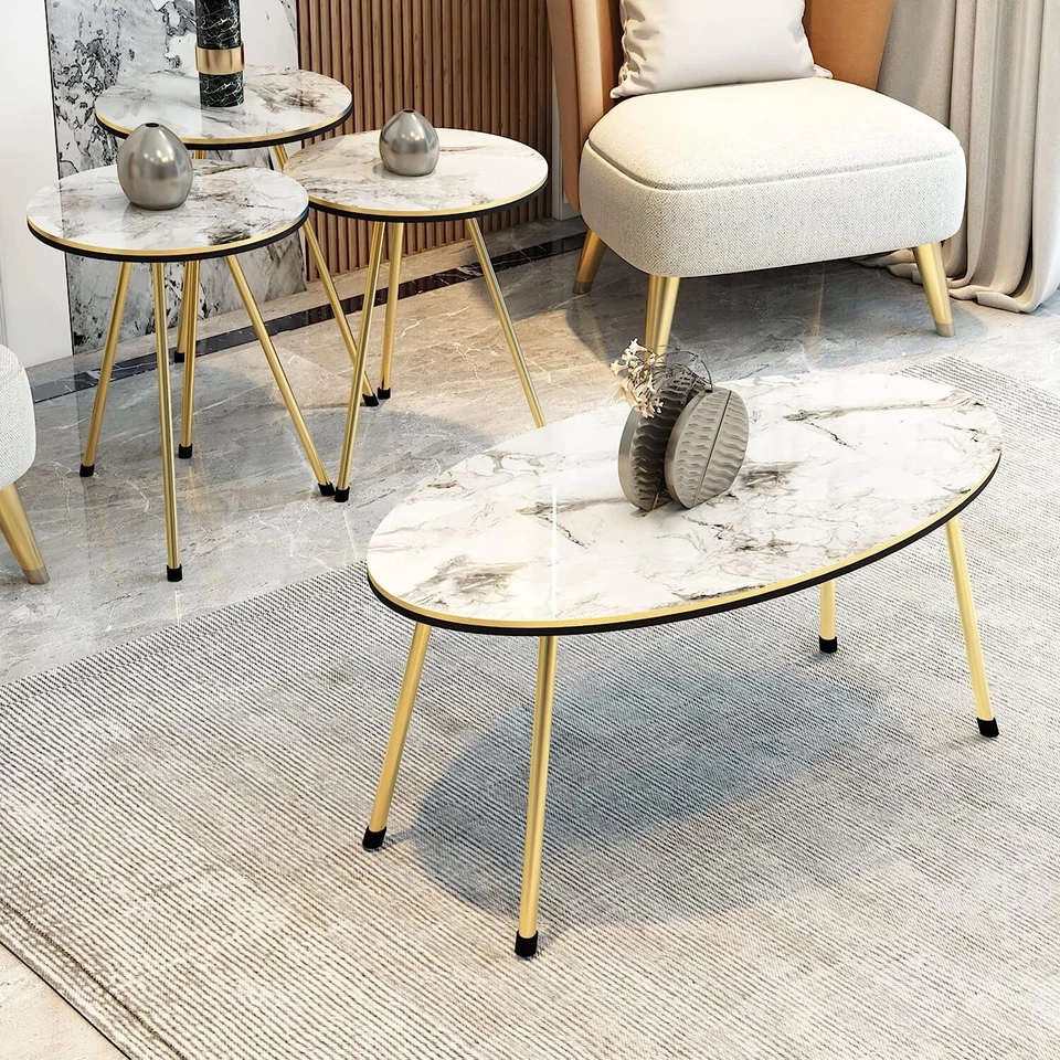 4 Piece Living Room Table Set, 1 Coffee Table and 3 Nesting Tables, NO-Tools Ass - Image 4 of 4