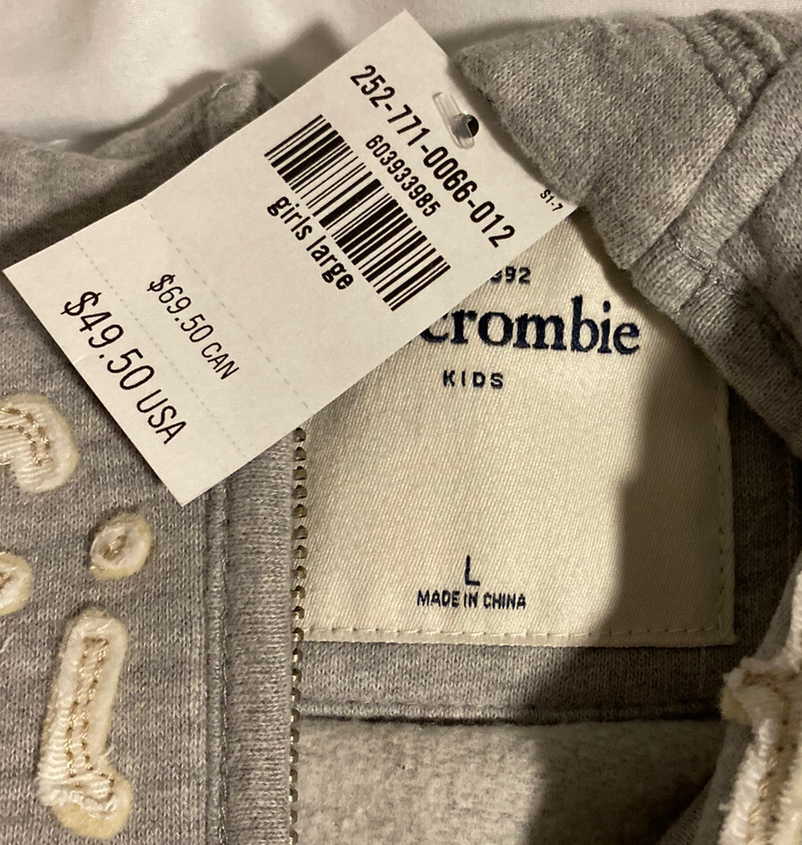 ABERCROMBIE KIDS a & fitch 1892 Gray FULL ZIP HOODIE HOODED