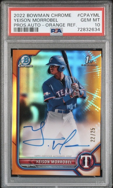 YEISON MORROBEL 2022 Bowman Chrome CPA-YML Orange Refractor RC AUTO /25 PSA 10