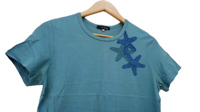 Yohji Yamamoto Y's Ys for living Japan Seestern besticktes türkisfarbenes T-S...