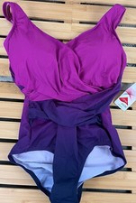 Lands End Women  s Swimsuit Purple Ombr  V-neck High Leg Lycra Size 8 D NEW NWT