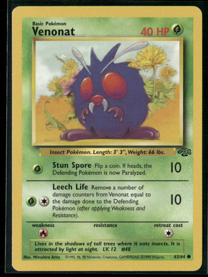 Pokemon Jungle #63/64 Venonat Common, Near Mint or Better