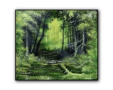 Original Acrylic Landscape Painting  12x14" DEEP GREEN NATURE ESCAPE Wall Art