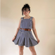 60s Vintage Navy Striped Drop Waist Romper Size M