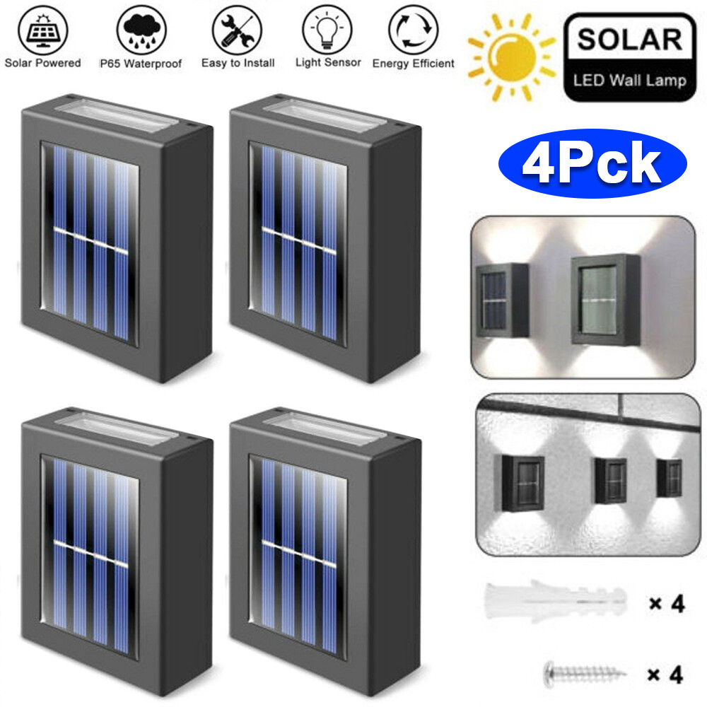 4Pcs Solar Power LED Deck Lights for Outdoor Path Garden Stairs Step Fence Lamp
