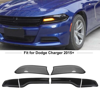 Front Head Light & Taillight Guard Trim Cover For Dodge Charger 15+ Smoked Black